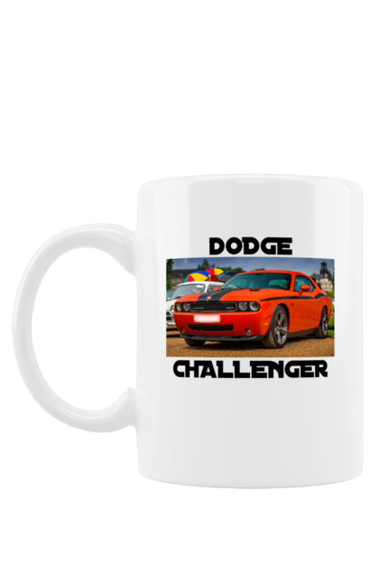 Mug with prints Dodge challenger. Auto, car, classic car, cult car, dodge challenger, oil car, powerful car. 2070702