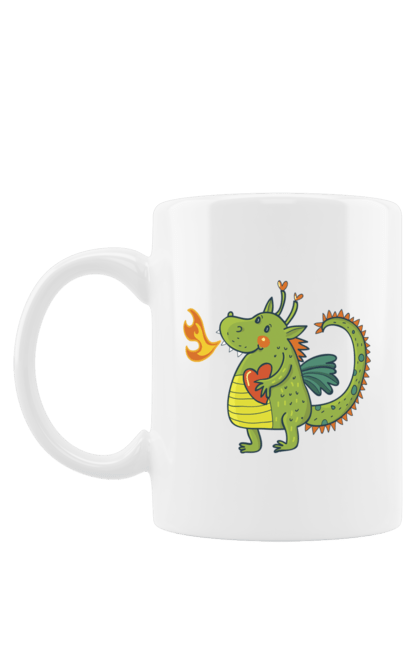 Mug with prints Dragon in love. Dragon, fire, green dragon, heart, hearts, love, new year, symbol 2024. 2070702