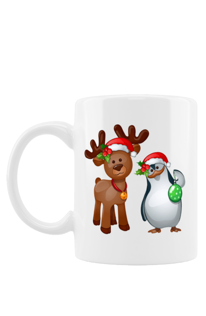 Чашка з принтом "Олень та пінгвін новорічні". Кулька, новий рік, новорічний, олень, пінгвін, різдво. CustomPrint.market