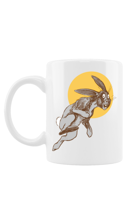 Чашка з принтом "Зайчик, що біжить". Біжить, заєць, зайчик, кролик, природа, стилізація, стрибає, тварина. CustomPrint.market