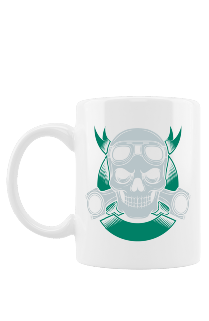 Чашка з принтом "череп мотолюбитель". Байк, мото, окуляри, череп. 2070702