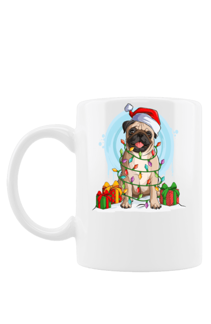 Чашка з принтом "Новорічний Мопс". Mops, pug, мопс, мсобака, новий рік, новорічна, пес. CustomPrint.market