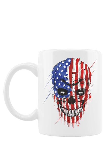 Mug with prints Skull with flag. Bones, eagle, flag, scull, smile, teeth, usa. 2070702