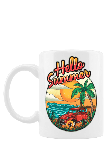 Чашка з принтом "Привіт Літо, Машина Біля Моря". Літо, машина, острів, пальма, пляж. 2070702