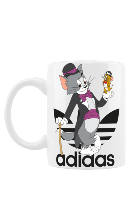 Чашка с принтом Adidas Том и Джерри. Adidas, tom and jerry, адидас, джерри, кот, мульт, мультсериал, мышь, том, том и джерри. 2070702