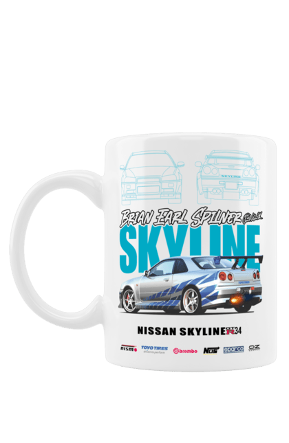 Чашка з принтом "Nissan Skyline". Nissan, nissan skyline, skyline, авто, автомобіль, ніссан, скайлайн. 2070702