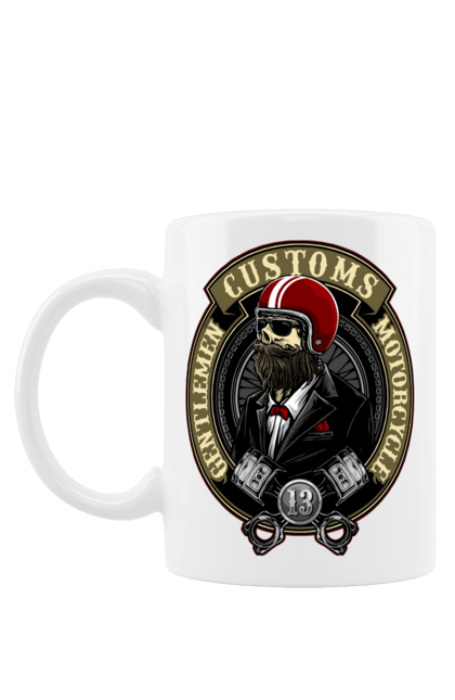 Чашка з принтом "джентльменський мотоцикл". Джентельмен, джентльмен, мотоцикл, череп, шолом. 2070702