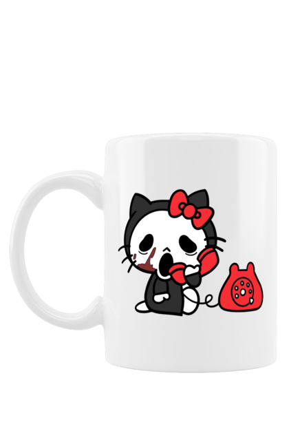 Чашка с принтом Хелло Китти Хэллоуин. Halloween, hello kitty, бренд, кот, котенок, персонаж, хелло китти, хэллоуин. 2070702