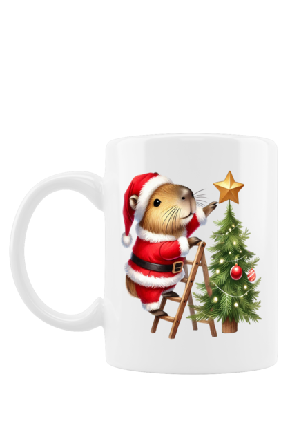 Mug with prints Christmas Capybara with a Tree. Animal, capybara, christmas, christmas capybara, christmas tree, gift, holiday, new year, new year`s gift, santa. 2070702