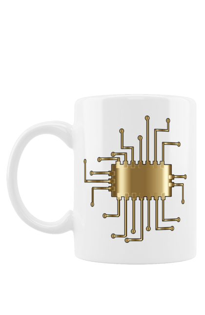 Чашка з принтом "Золотий Чіп". Айті, айтішник, гик, золотий, золото, інженер, кібернетика, код, комп, комп’ютерник, кристал, мікросхема, програміст, професія, розробник, чіп. 2070702