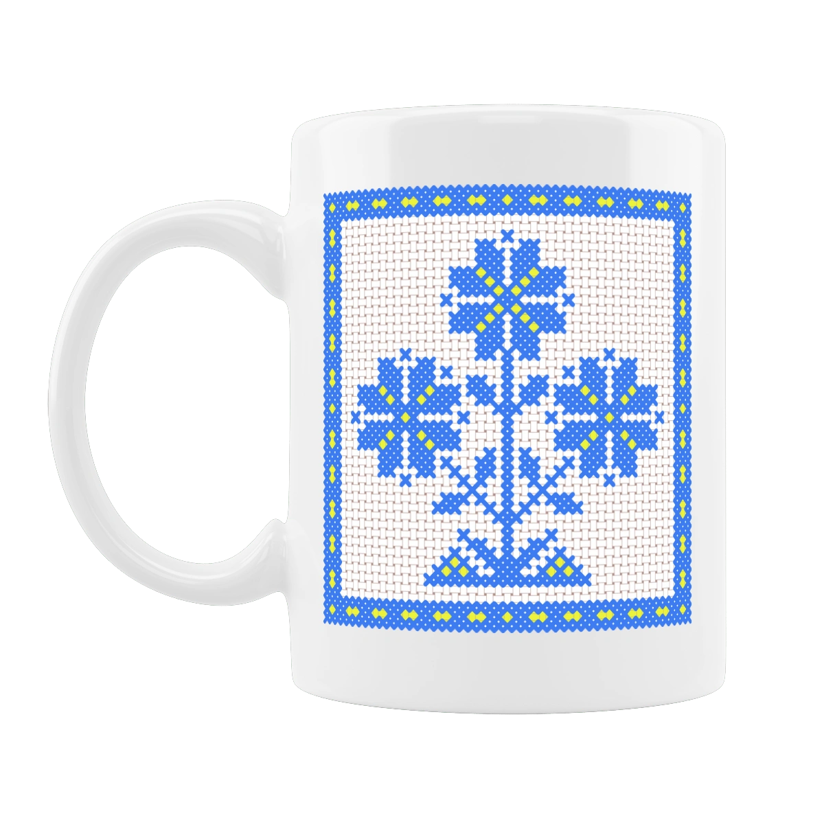 Желто голубая вышивка цветы