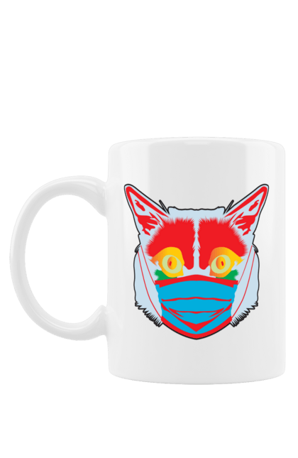 Чашка з принтом "Яскравий кіт у масці". Кіт, коронавірус, маска, очі. CustomPrint.market