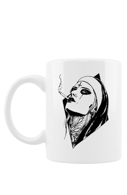 Mug with prints Nun. Cigarettes, cool, girl, tattoo. 2070702
