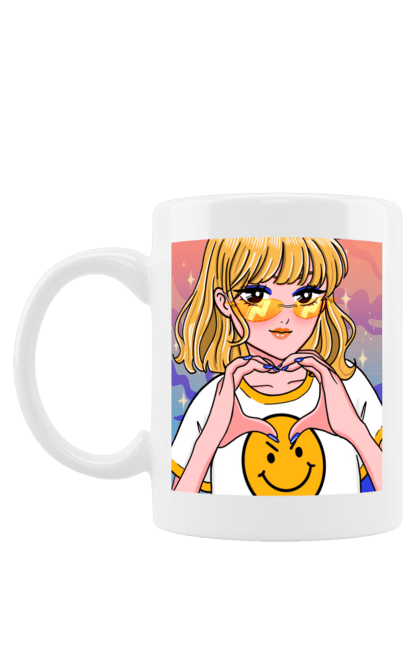 Чашка з принтом "Жовта Дівчинка". Аніме, дівчинка, смайл. 2070702