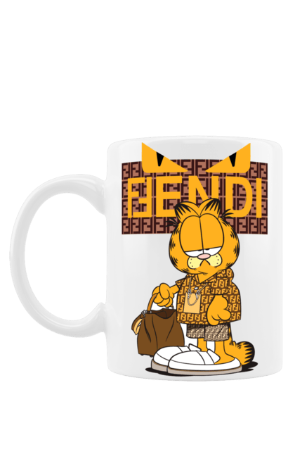 Чашка с принтом Fendi Гарфилд. Fendi, garfield, бренд, гарфилд, дом моды, италия, люкс, мода, сумка, фенди. 2070702