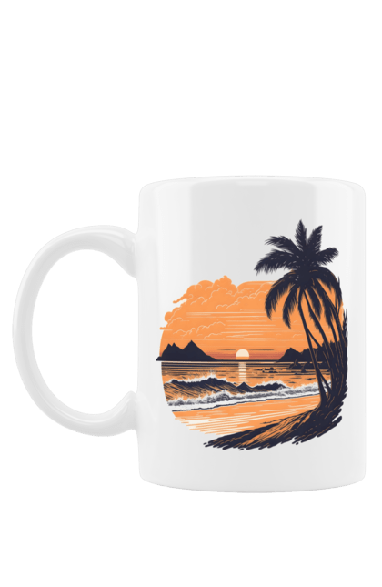 Чашка з принтом "Безтурботний пляж на заході сонця". Захід сонця, пляж, розслаблення. futbolka.stylus.ua