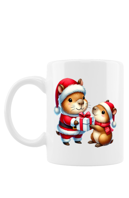 Mug with prints Christmas Capybara with a Gift. Animal, capybara, christmas, christmas capybara, gift, holiday, new year, new year`s gift, santa. 2070702