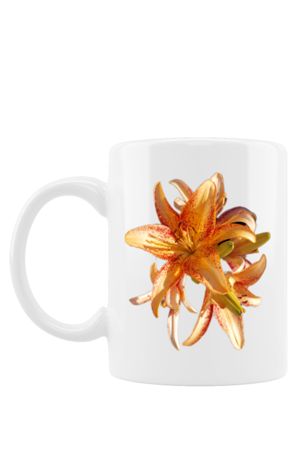 Чашка з принтом "Оранжева лілія". Квітка, краса, лілія, оранжевий, помаранчевий, природа, сонячний. futbolka.stylus.ua