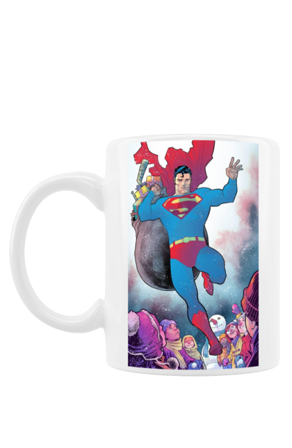 Чашка з принтом "Супермен із подарунками". Action, comics, detective comics, superheroes, superman. CustomPrint.market