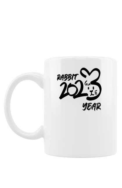 Чашка з принтом "Емблема року 2023". 2023, емблема року, кролик, логотип, напис, рік кролика. futbolka.stylus.ua