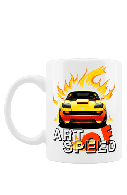 Чашка з принтом "Машина у вогні". Автомобіль, вогонь, спортивна машина, спортивний автомобіль, швидкість. 2070702