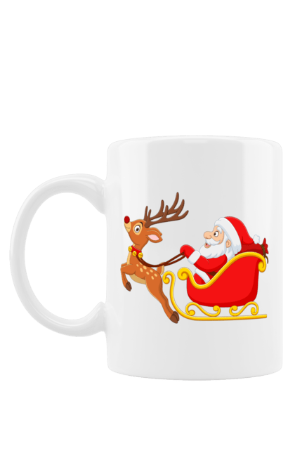 Чашка з принтом "Санта на санях". Новий рік, олень, подарунки, різдво, сани, санта, санта клаус. futbolka.stylus.ua