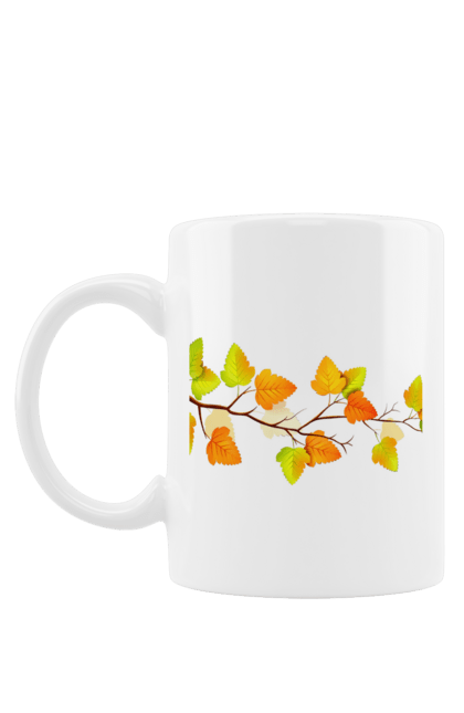 Чашка з принтом "Жовті Листя На Вєтці". Гілка, листя, осінь. CustomPrint.market