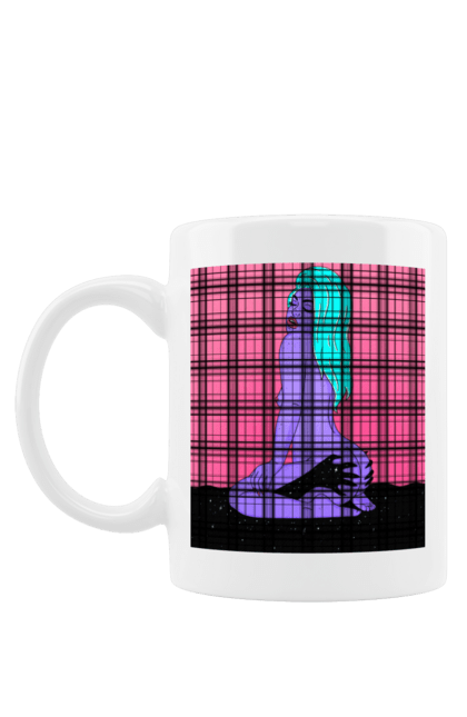 Чашка з принтом "Фіолетова Дівчина В Руках". Дівчина, інопланетянка, сидить. 2070702