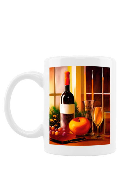 Чашка з принтом "Святковий натюрморт". Вино, келихи, свічки, свято, фрукти. futbolka.stylus.ua