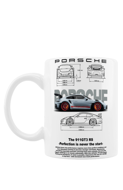 Чашка с принтом Porsche 911 GT3 RS. Porsche, porsche 911, авто, автомобиль, машина, порше, спорт, спортивный автомобиль. 2070702