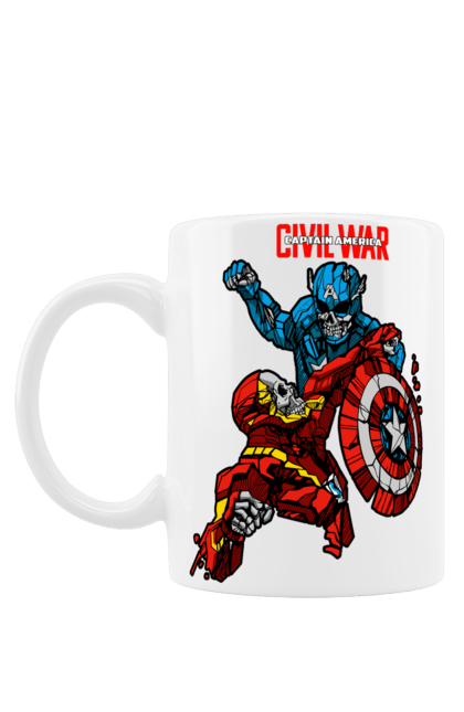 Mug with prints Iron Man vs Captain America. Avengers, captain america, civil war, comic, comics, film, iron man, marvel, marvel comics, tony stark. 2070702