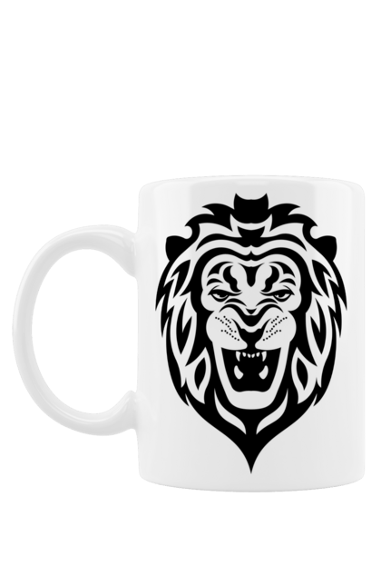 Чашка з принтом "Лев". Великий кіт, голова, дика природа, звір, знак зодіаку, зодіак, лев, м`ясоїдний, морда, природа, стилізація, стилізований, стиль, тварина, хижак. futbolka.stylus.ua
