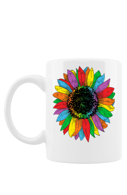 Чашка з принтом "Соняшник LGBT". Веселка, гей, квітка, лгбт, лесбі, любов, прапор, сім`я, соняшник. CustomPrint.market