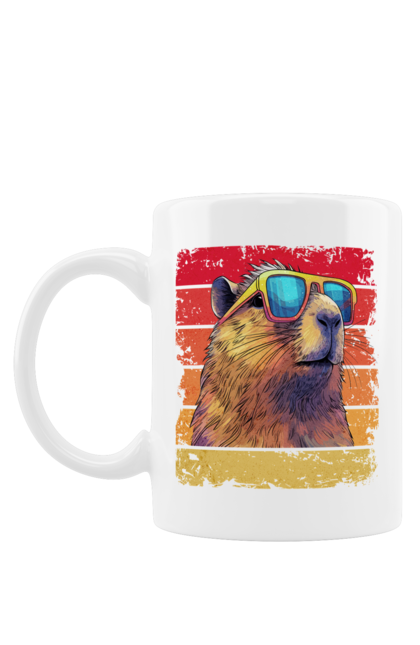 Mug with prints Capybara. Animal, capybara, glasses, rodent. 2070702