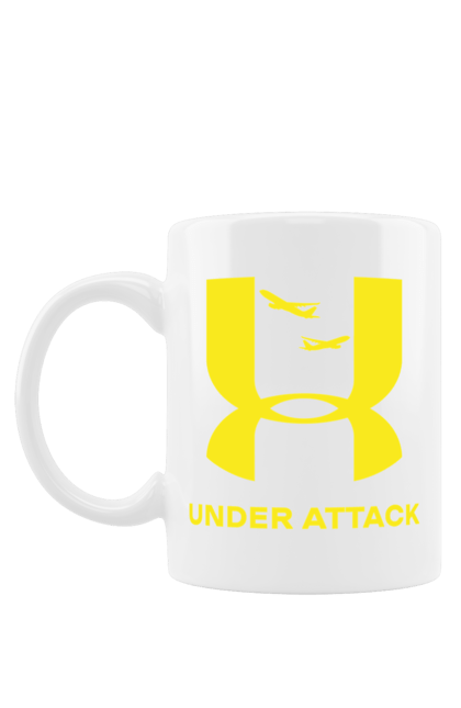 Чашка з принтом "Under Attack yellow". Андер армор, бренди, гумор, приколи, прикольні, ундер армор. 2070702