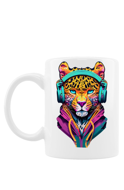 Чашка з принтом "Леопард". Гарний, кіт, красивий кіт, леопард, навушники. futbolka.stylus.ua