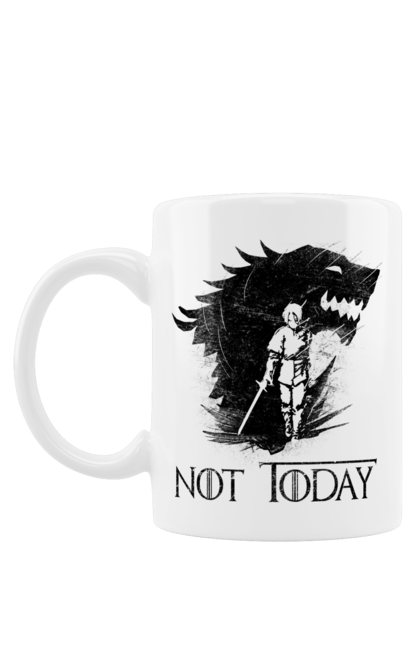 Mug with prints Game of Thrones Arya. Arya, game, got, not today, stark, starks, thrones, tv show, wolf, wolves. 2070702