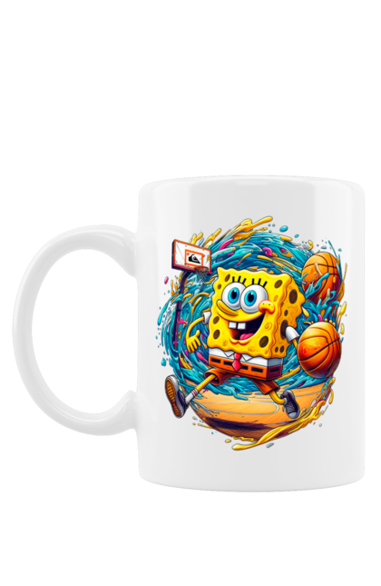 Mug with prints SpongeBob. Animated series, ball, basketball, cartoon, spongebob, spongebob squarepants, sport. 2070702