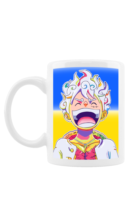 Чашка з принтом "Монкі д Луффі сміється на жовто блактному фоні". Ван піс, луффі, монкі д. луффі, прапор україни, символ україни, україна. 2070702