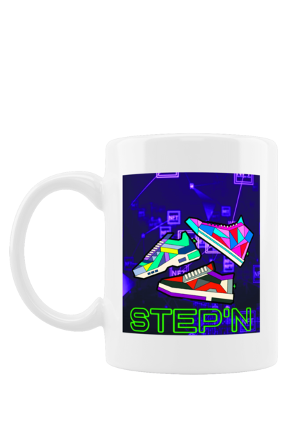 Чашка з принтом "Step`n". Віртуальні кросівки, крипта, криптовалюти, нфт, нфт кросівки, солана, степен. 2070702