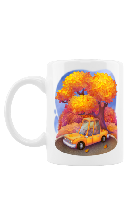 Чашка з принтом "Осiнь Авто Дерево". Дерево, жовтий мила ілюстрація, машина, осінь, помаранчевий. 2070702