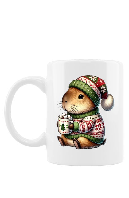 Mug with prints Capybara with hot chocolate. Animal, capybara, christmas, christmas capybara, gift, holiday, hot chocolate, new year, santa. 2070702