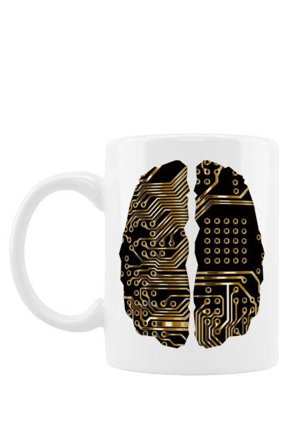 Чашка з принтом "Мозок Айті". Айті, айтішник, гик, знання, золотий, золото, інженер, кібер, кібернетика, кіборг, код, комп, кристал, мікросхема, мозок, програміст, професіонал, професія, розробник, розум, чіп. 2070702