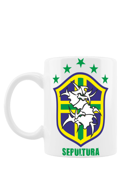 Mug with prints Sepultura. Death metal, det metal, groove metal, group, metal, music, rock, sepulture, thrash metal, trash metal. 2070702