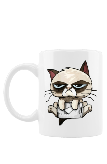 Чашка з принтом "Кіт з туалетним папіром". Злий кіт, кіт, мем, туалетний папір. futbolka.stylus.ua