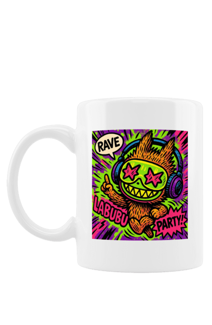 Чашка з принтом "Лабубу". Вечірка, вуличне мистецтво, графіті, зоряніочі, коміксстиль, лабубу, навушники, неон, попарт, рейв. 2070702