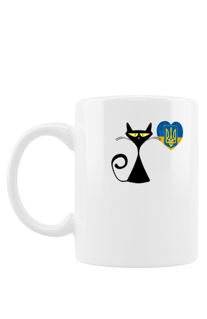 Чашка з принтом "Український кіт". Герб україни, кіт, серце україни, силует кота, тризуб україни, український котик, чорний кіт. futbolka.stylus.ua