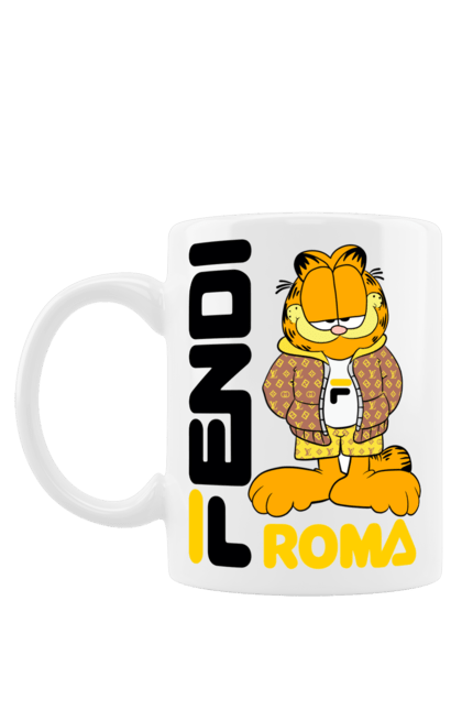 Чашка з принтом "Fendi Гарфілд". Fendi, garfield, бренд, будинок моди, гарфілд, італія, люкс, мода, сумка, фенді. 2070702