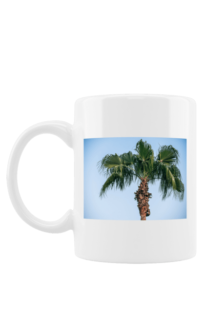 Чашка з принтом "Пальма на тлі неба". Берег, блакитне, відпочинок, відпустку, єгипет, зелений, зелені, лист, листя, море, небо, оазис, океан, острів, пальма, південь, подорож, пригоди, тропіки, туреччина. 2070702