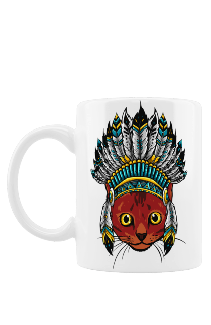 Чашка з принтом "Кіт індіанець". Вуса, індіанець, кіт, кошеня. futbolka.stylus.ua